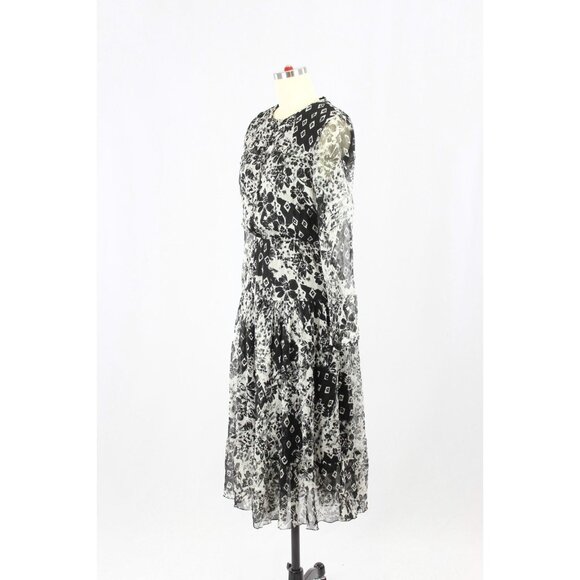 MASSIMO DUTTI Black White Floral Silk Crepe A-Line Midi Dress, Size 6 - Picture 4 of 16